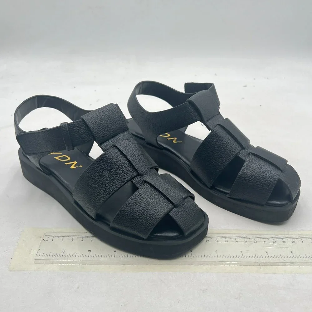 YDN Black Strappy Sandals Round Toe Platform Heels Adjustable Strap Summer Shoes